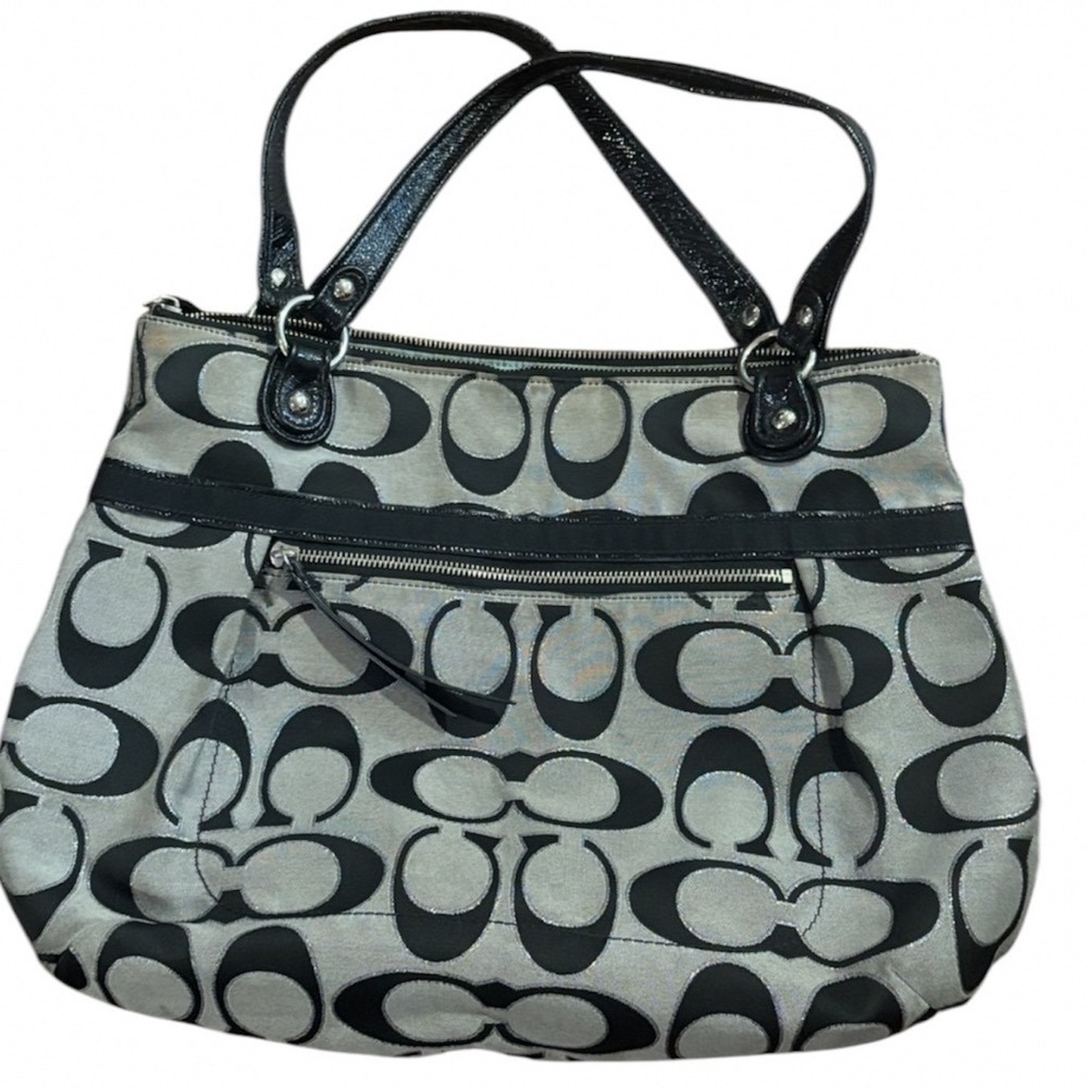 Coach Y2K #18979 Signature Canvas Shoulder Bag Grey Black Monogram Tote